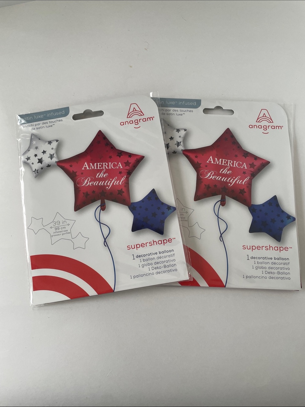 Lot of 2 Anagram America The Beautiful Star Foil Balloons 4th of July 39"